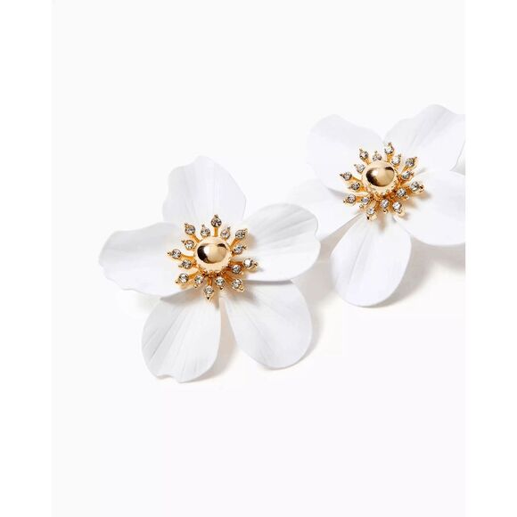🤍🌺 LILLY PULITZER Oversized White Orchid Flower Earrings NEW WITH GIFT BAG - Picture 3 of 17